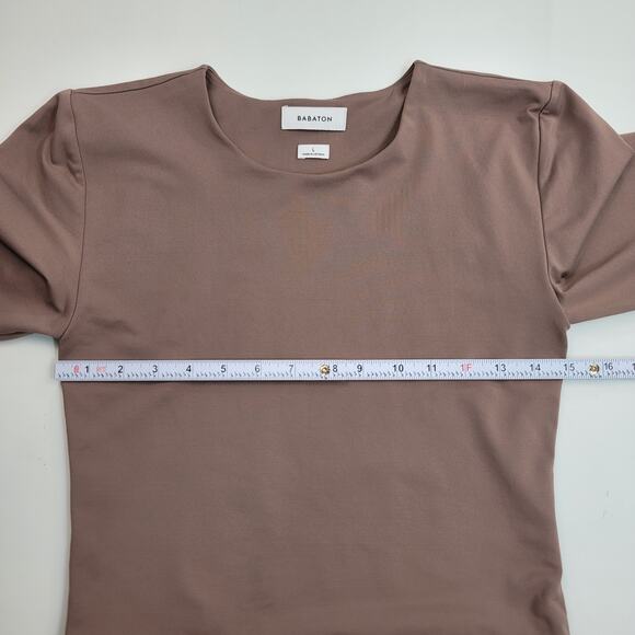 Aritzia Babaton Contour Crew Long Sleeve Cropped Top Size Large Mocha Brown Soft - Picture 4 of 5